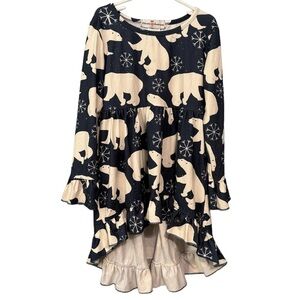 Adorable Sweetness Polar Bear Winter Tunic Dress Hi Low Hem Ruffle Sleeve Size 7